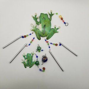 Frog Glitter Sparkly Metal Wind Chimes with Beaded Jewels 31" Long